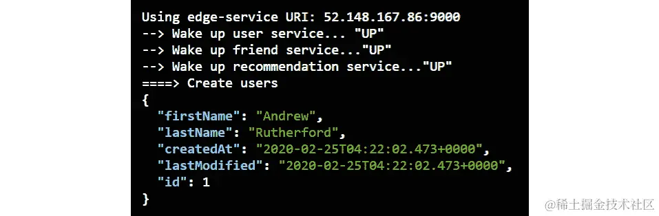 在创建新的社交网络时，初始输出屏幕将显示名字、姓氏、创建日期和时间、上次修改日期和时间以及一个 ID。