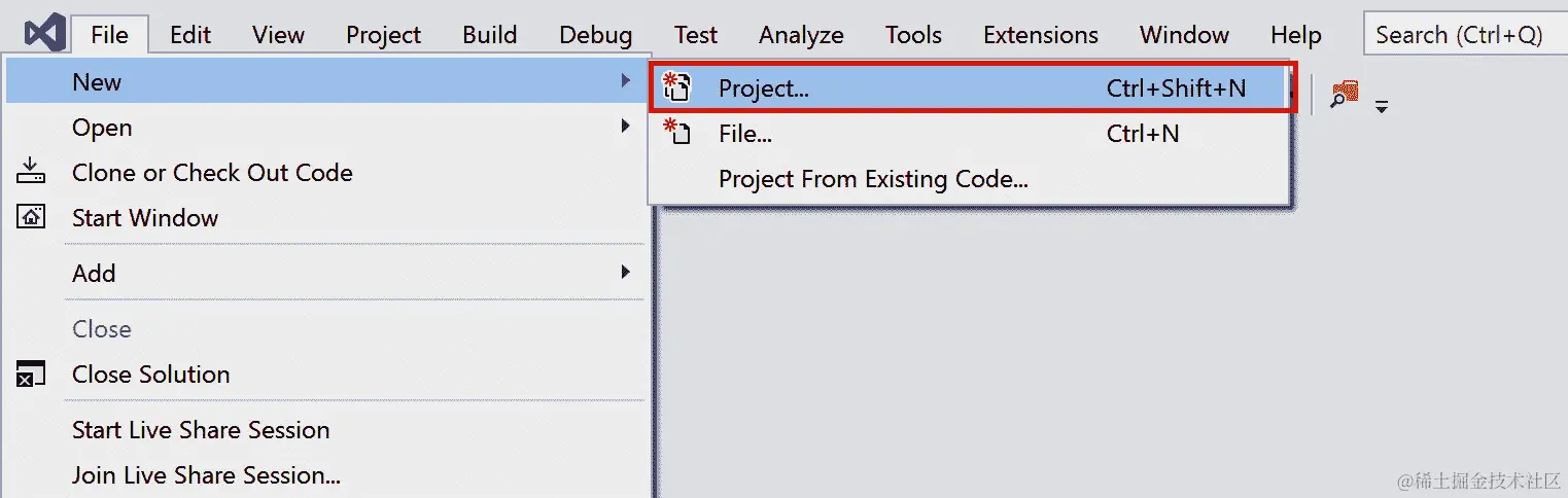 图 1.1：创建一个新的 Visual Studio 项目