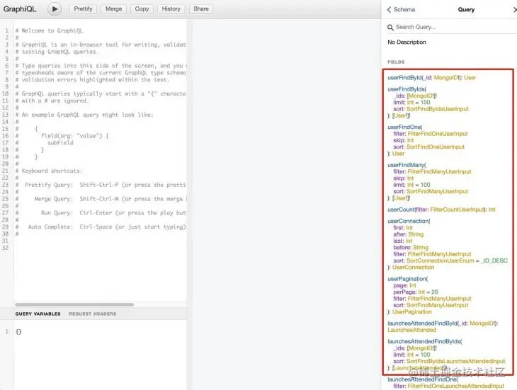 GraphiQI past launches sidebar
