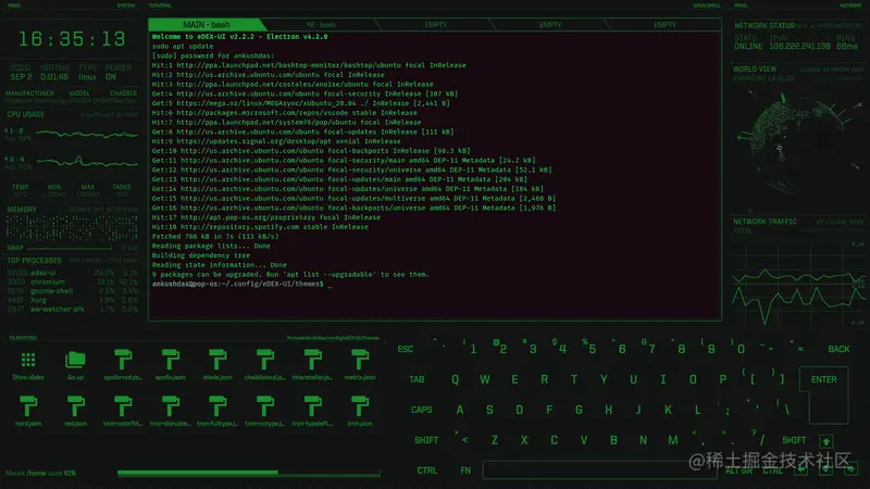 eDEX-UI with Matrix theme