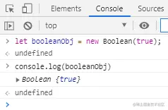 let booleanObj = new Boolean(true);
undefined
console.log(booleanObj)
VM413:1 Boolean {true}