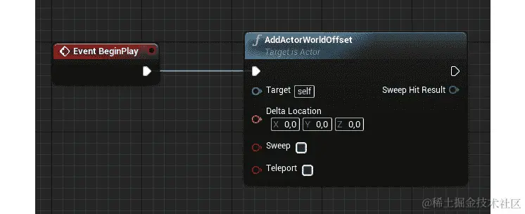 图 1.39：BeginPlay 事件调用 AddActorWorldOffset 函数