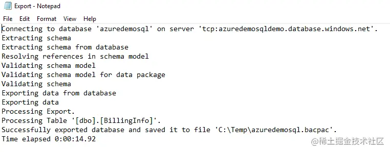 Job progress for export