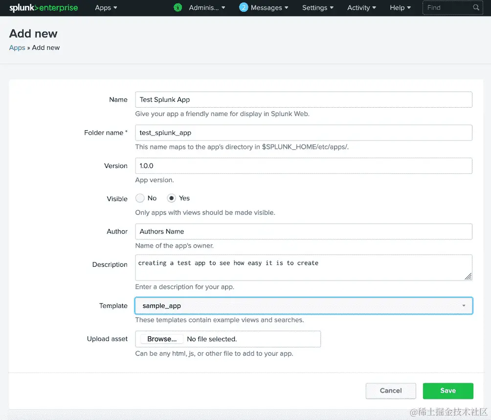 图 14.41：创建 Splunk 应用程序