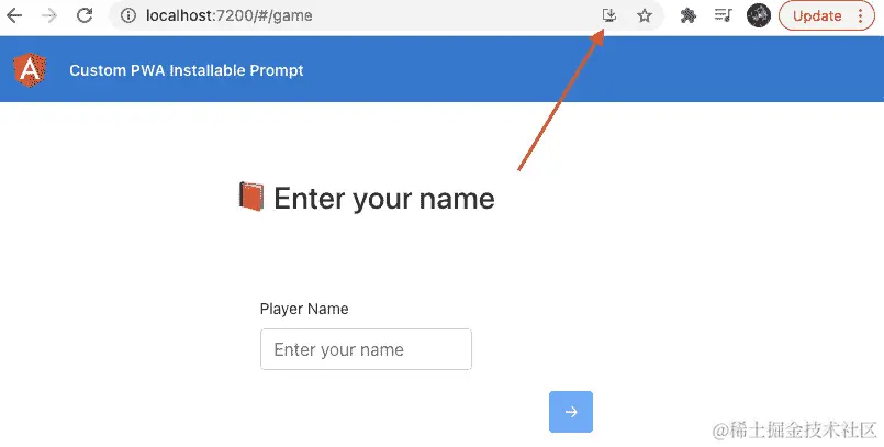 图 13.20 - pwa-custom-install-prompt 在 http://localhost:7200 上运行