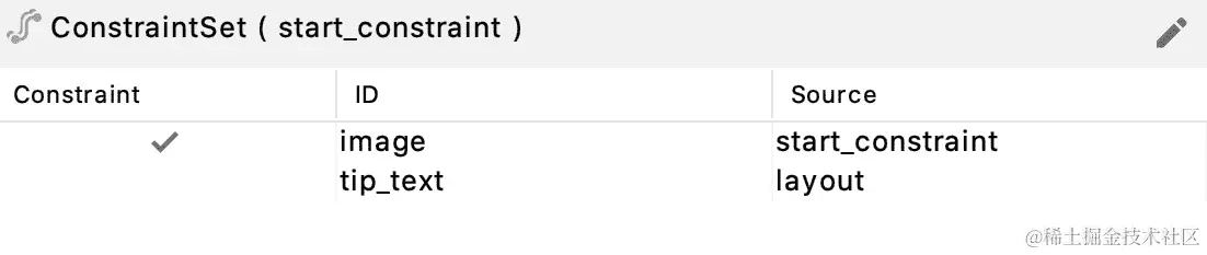 图 15.8：Motion Editor 的选择面板显示了 start_constraint 的 ConstraintSet