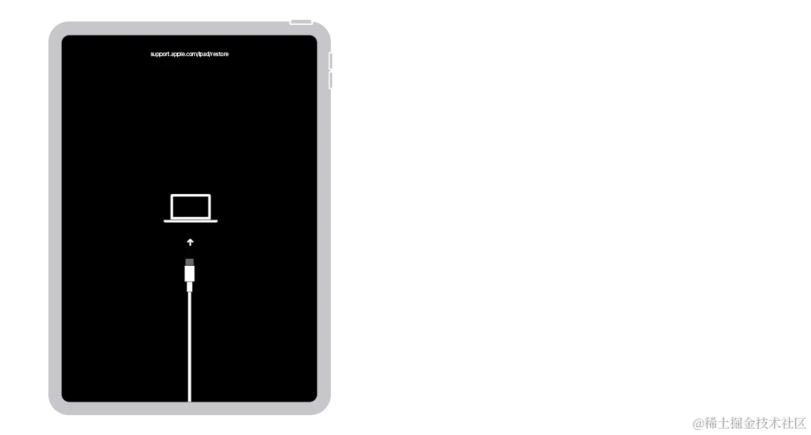 iPad 示意图显示了恢复模式屏幕