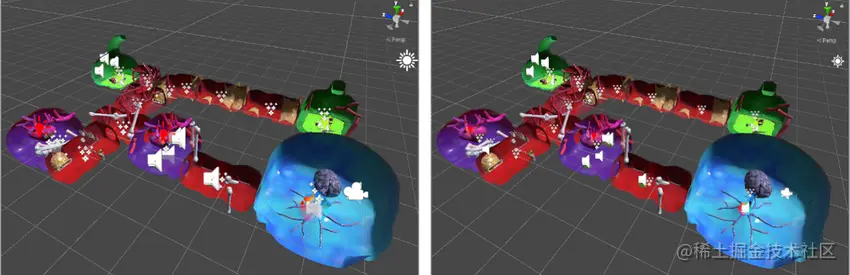 Left: icons in 3D mode. Right: icons in 2D mode.