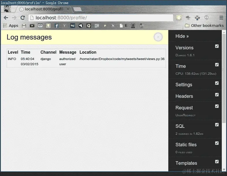 安装 Django 调试工具栏