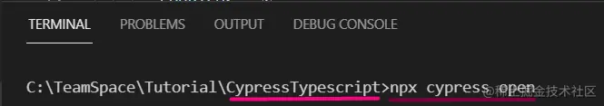 npx cypress open in Terminal