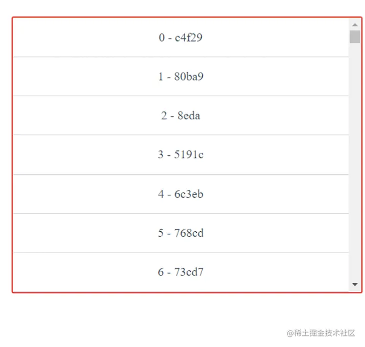 Virtual Scroll Component Output