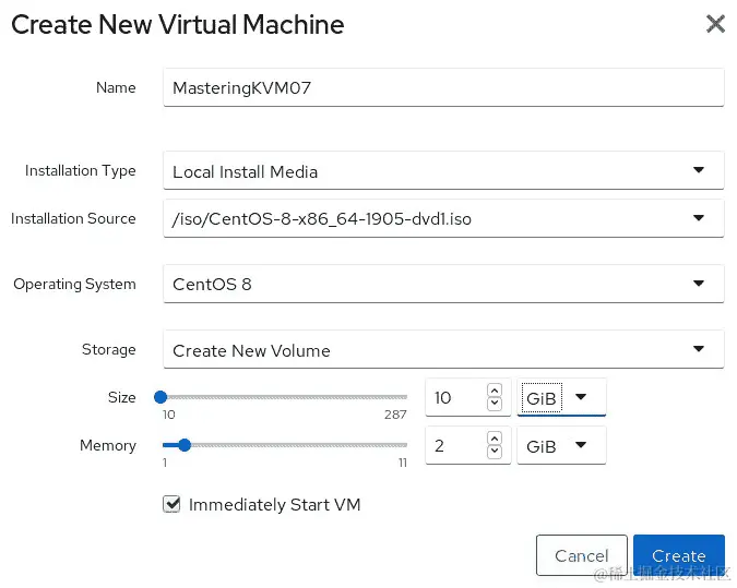 图 7.16 – 从 Cockpit web 控制台安装 KVM VM
