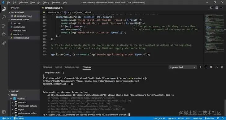 Example Error Logged On Terminal By Ide After Running Code With Description Of Issue And Lines Of Code Responsible