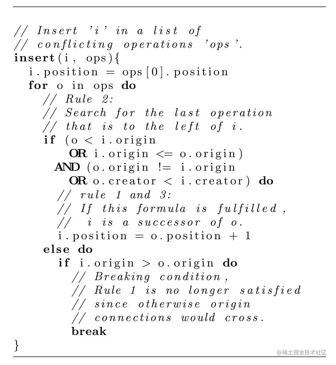 在发生冲突的插入操作ops中插入操作i