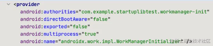 这个 provider 存在于添加 WorkManager 依赖后合并的 manifest 文件