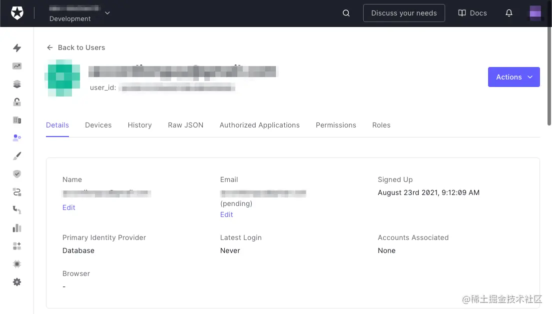 The user’s “Details” page.