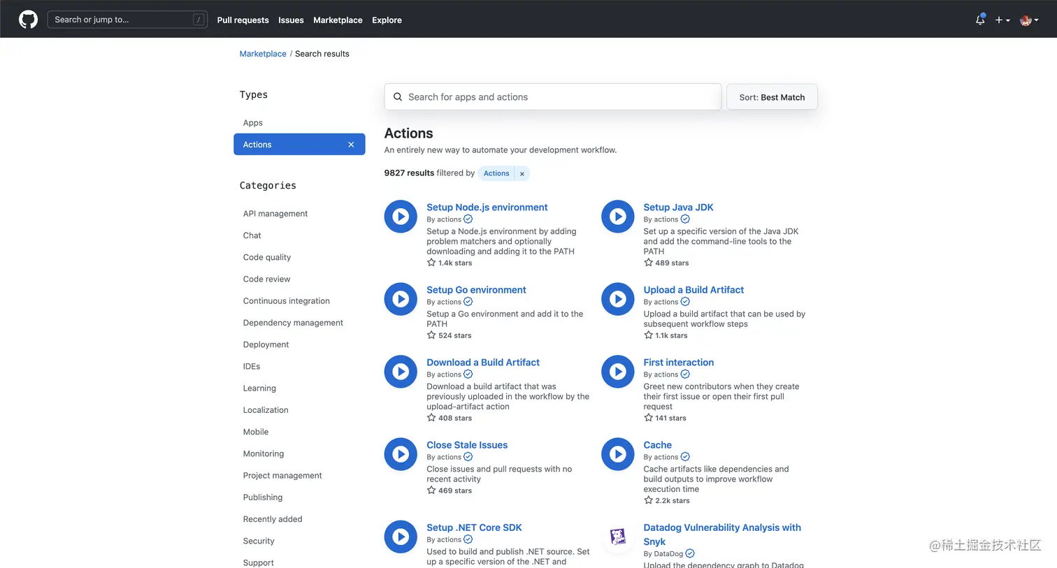 Github Action市场