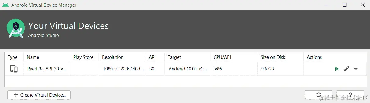 图 1.10 - AVD 管理器