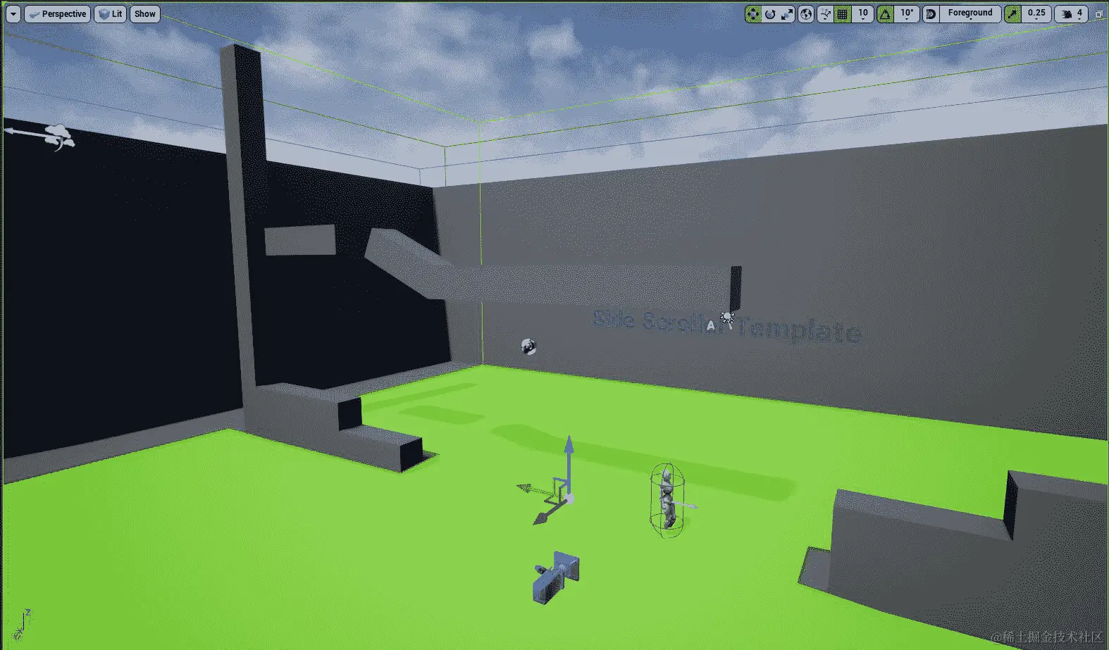 图 13.3：现在，NavMeshBoundsVolume 延伸到整个可播放区域示例地图的区域