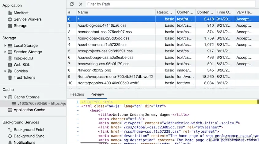 在DevTools中检查缓存