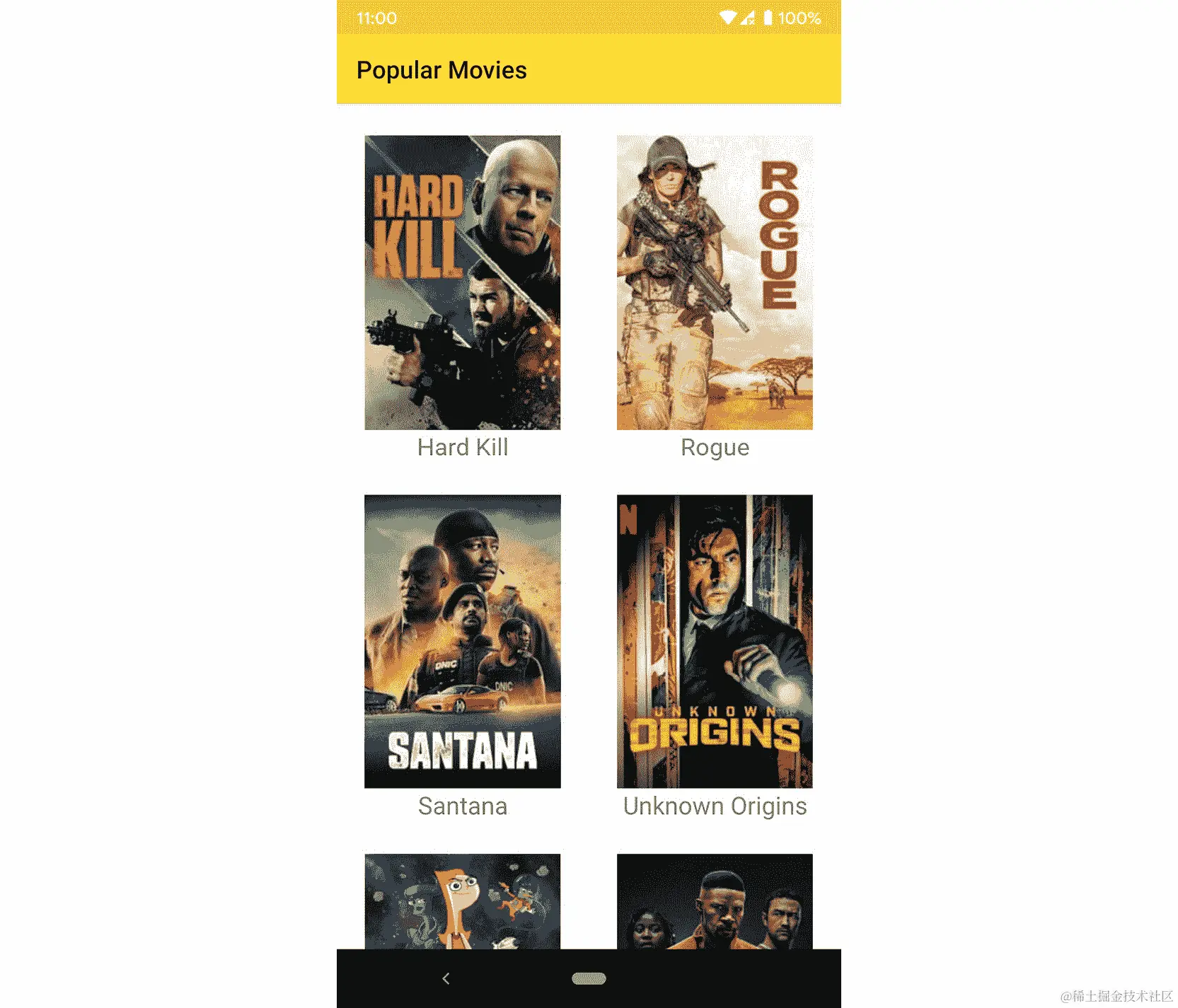 图 13.8：未排序的热门电影应用程序