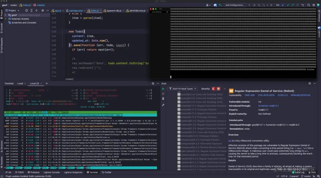 showing a regular expression denial of service attack