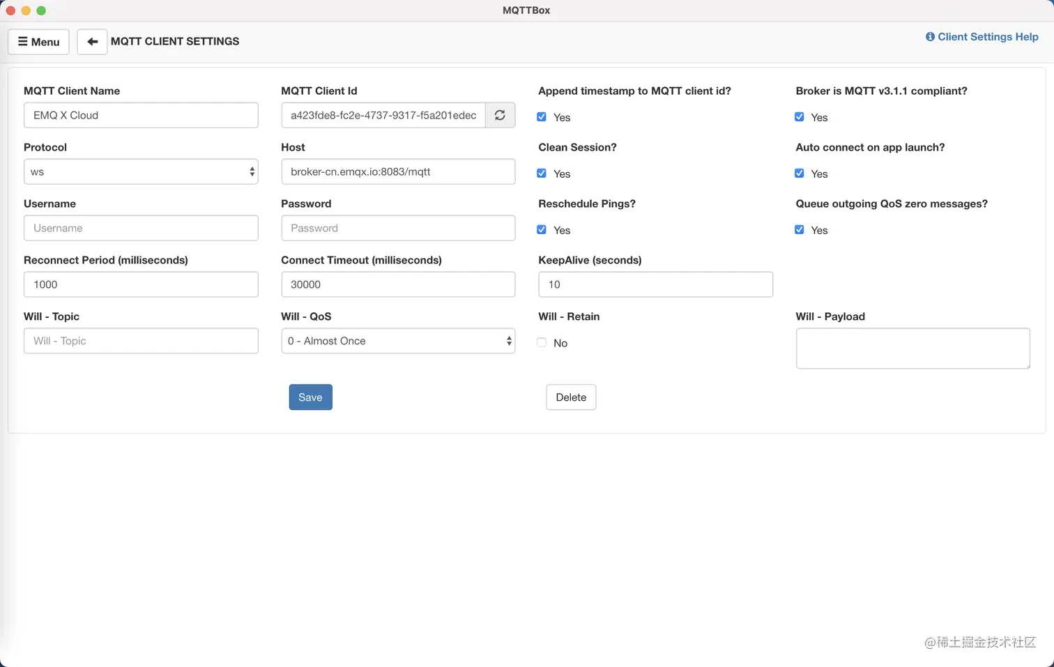 MQTTBox 创建连接