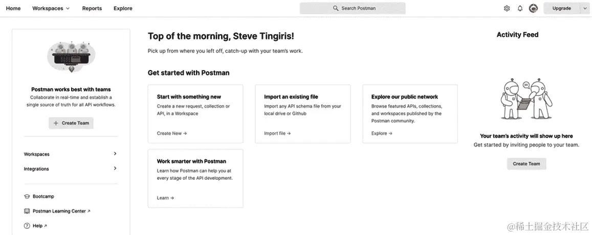 图 4.5 – Postman 欢迎界面