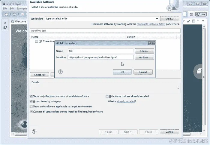 在 Eclipse Juno 中安装 ADT