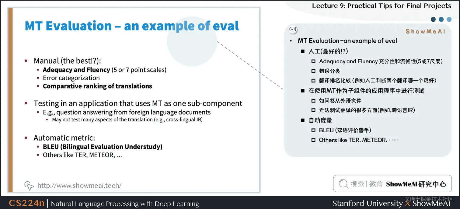 MT Evaluation – an example of eval