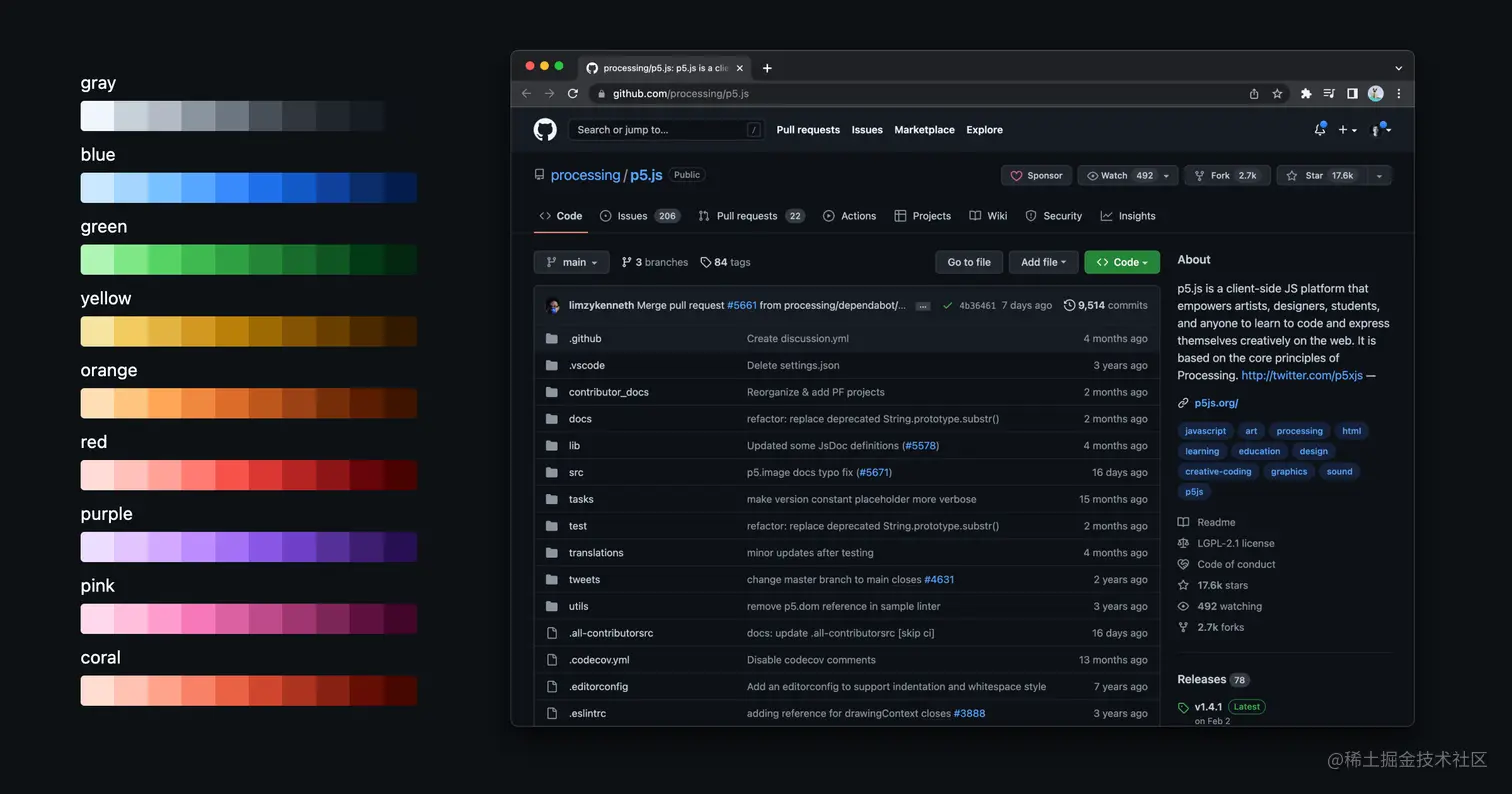 The dark color palette applied to GitHub.com