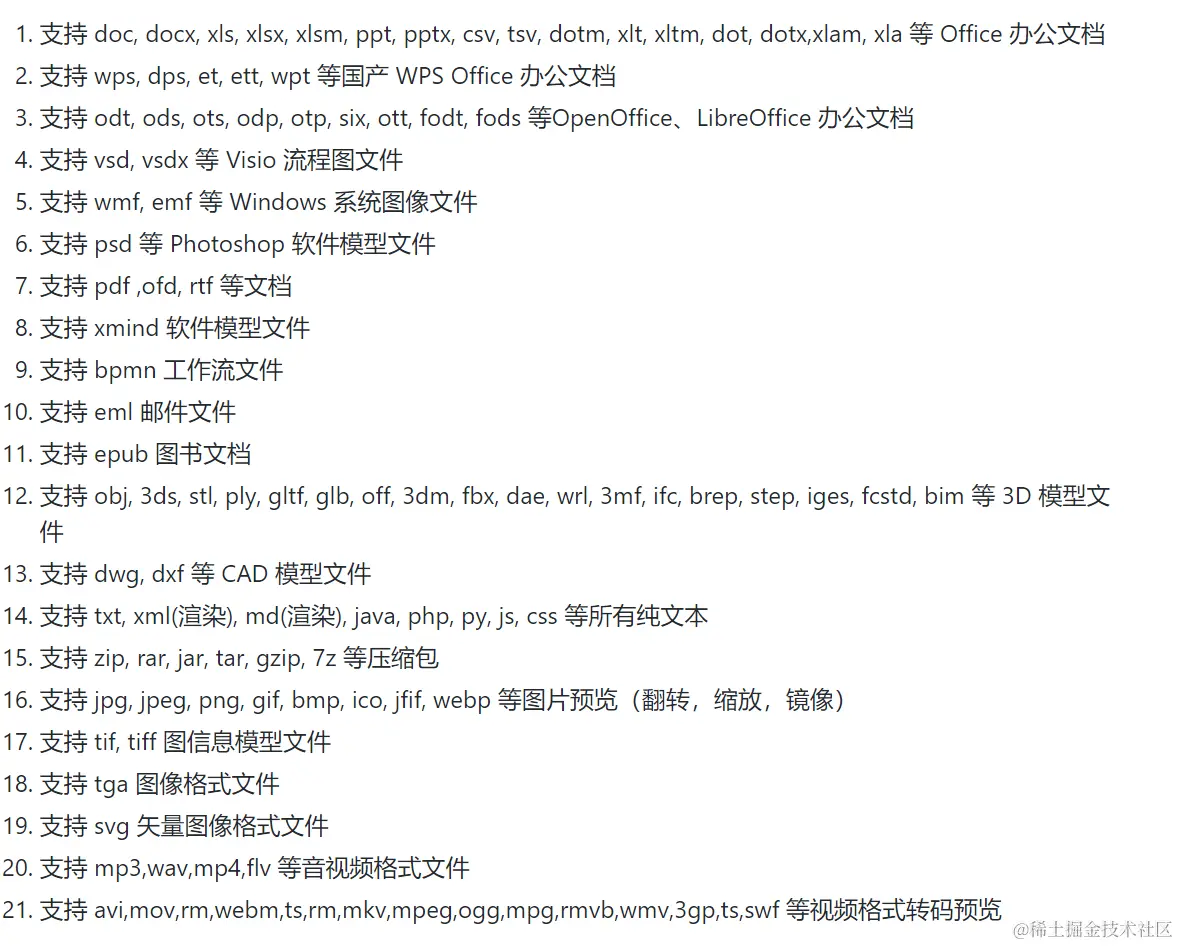 支持的文件类型