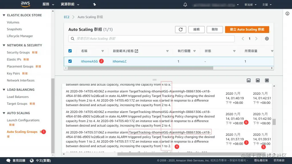 Auto Scaling Group 活动历史记录