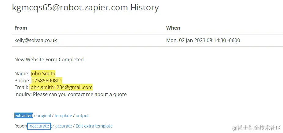 图 9.4 – 在 Email Parser by Zapier 中查看电子邮件历史