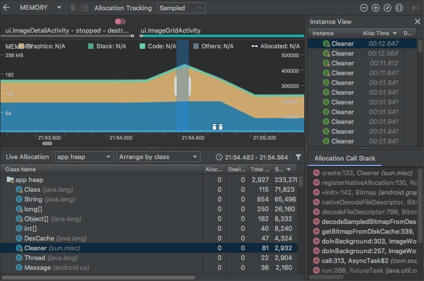 有关每个已分配对象的详细信息显示在右侧的 Instance View 中