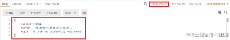 Django API POSTMAN - Registration Response.