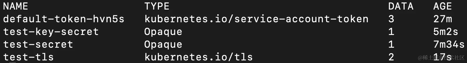 图 10.14：列出 configmap-test 中的所有 Secrets