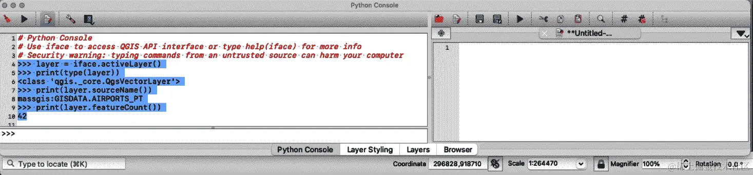 在控制台中运行 Python 代码以添加数据到画布