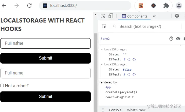 Side-By-Side Render and Code Showing Persisting Form Inputs With localStorage