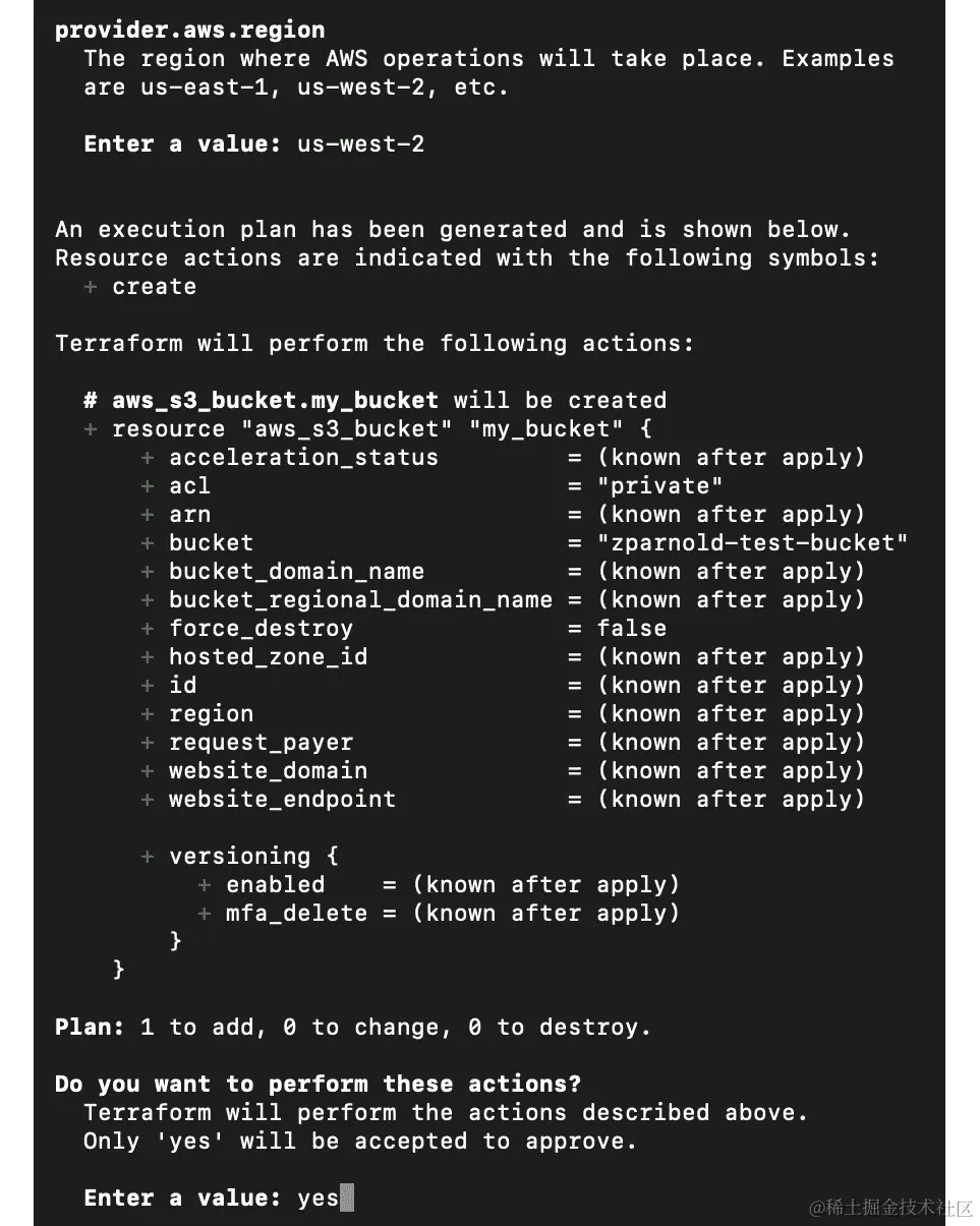 图 12.3：计算更改并确认创建 S3 存储桶的提示