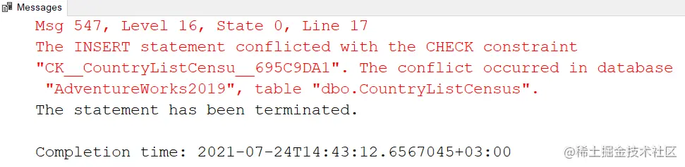 SQL Server check constraint error details