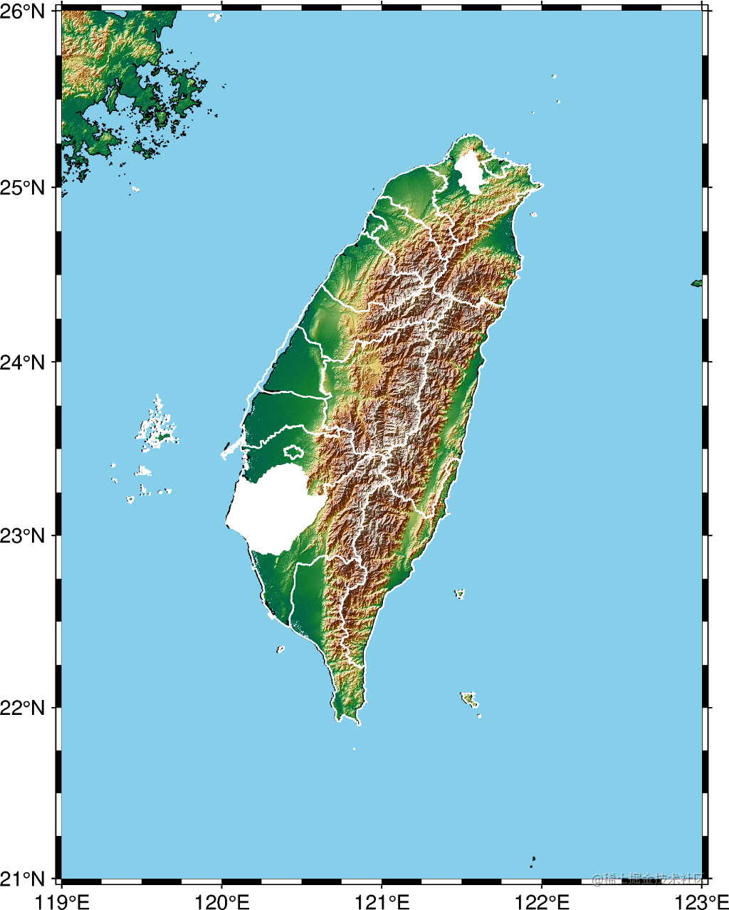 绘制高分辨率的地形图：用geopandas库在PyGMT地图上面叠加shapefile数据 - 掘金