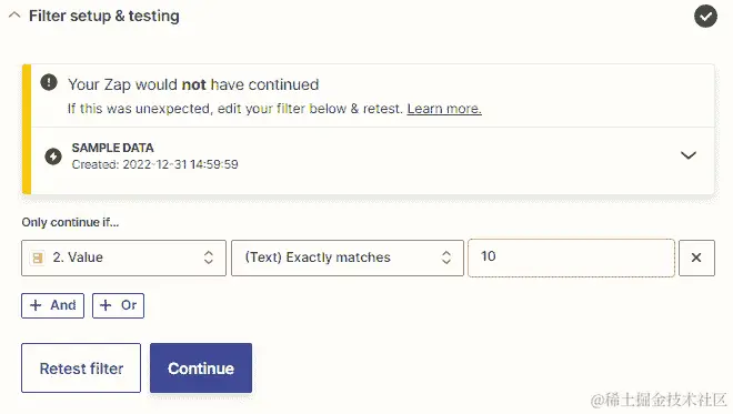 图 7.3 – Filter by Zapier 应用中已停止测试过滤器的概览