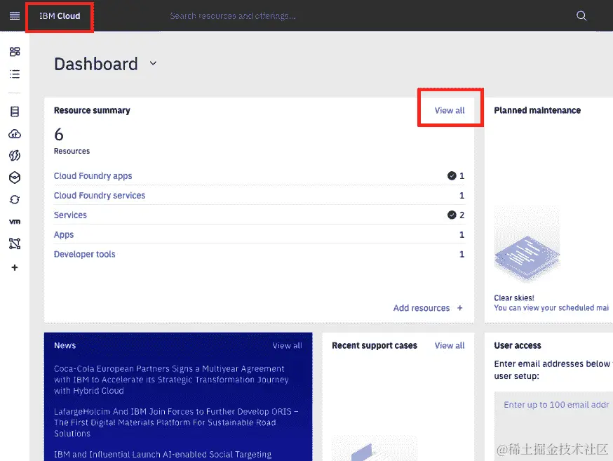 图 6.26 - IBM Cloud 仪表板视图