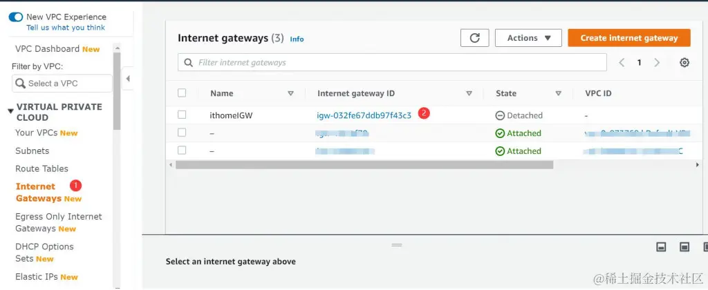 Internet Gateways 浏览画面