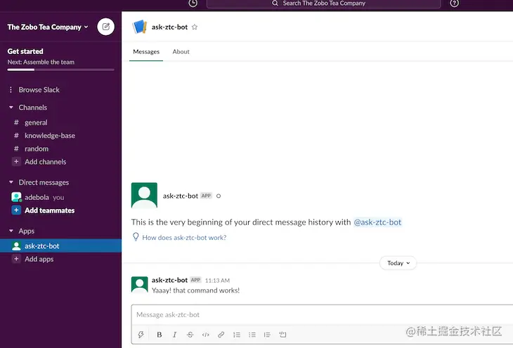 Bot Working Message Slack