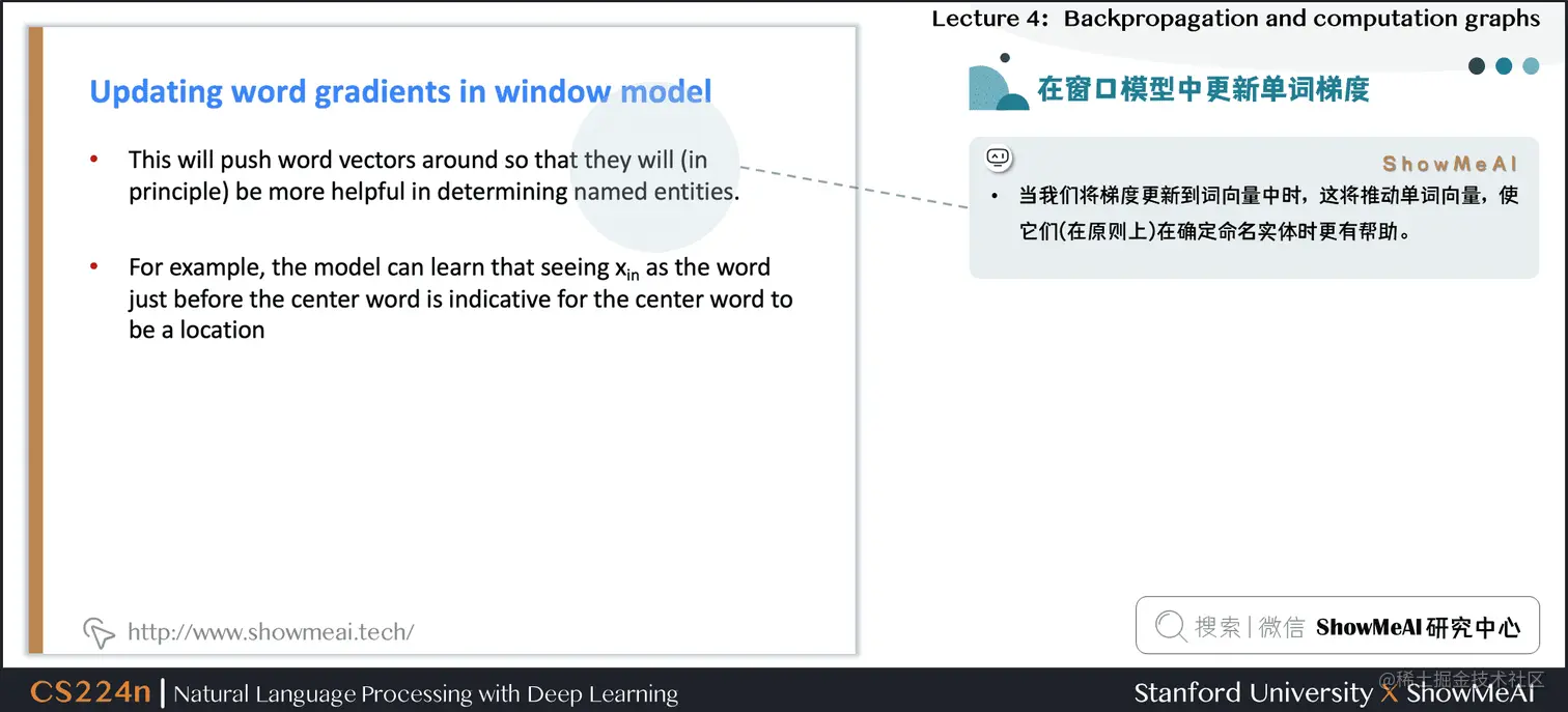 在窗口模型中更新单词梯度