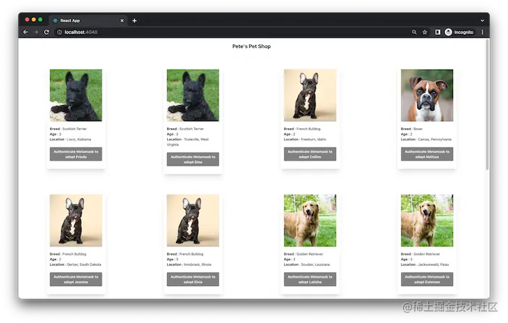 DApp Frontend Without MetaMask Authentication Showing Adopt Buttons Disabled
