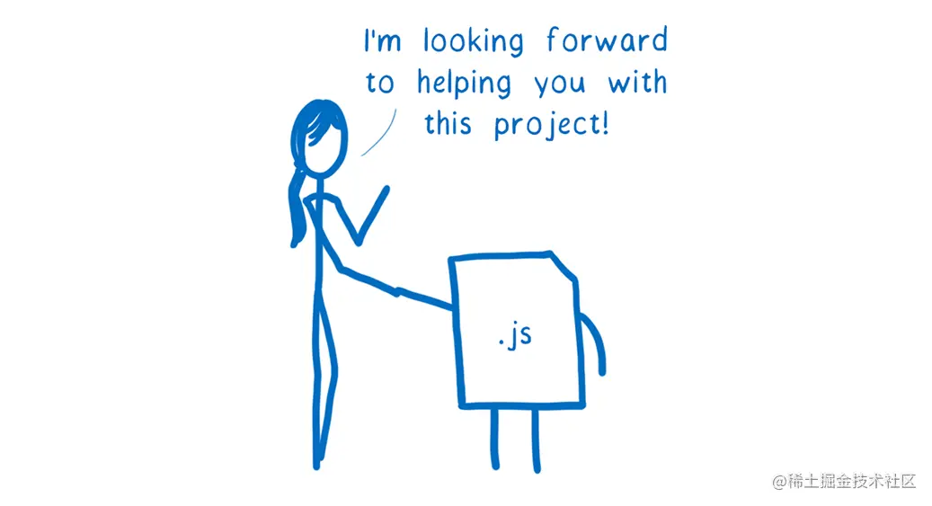 JavaScript 引擎与 JavaScript 文件握手，并说：“我来帮你运作这个项目！”