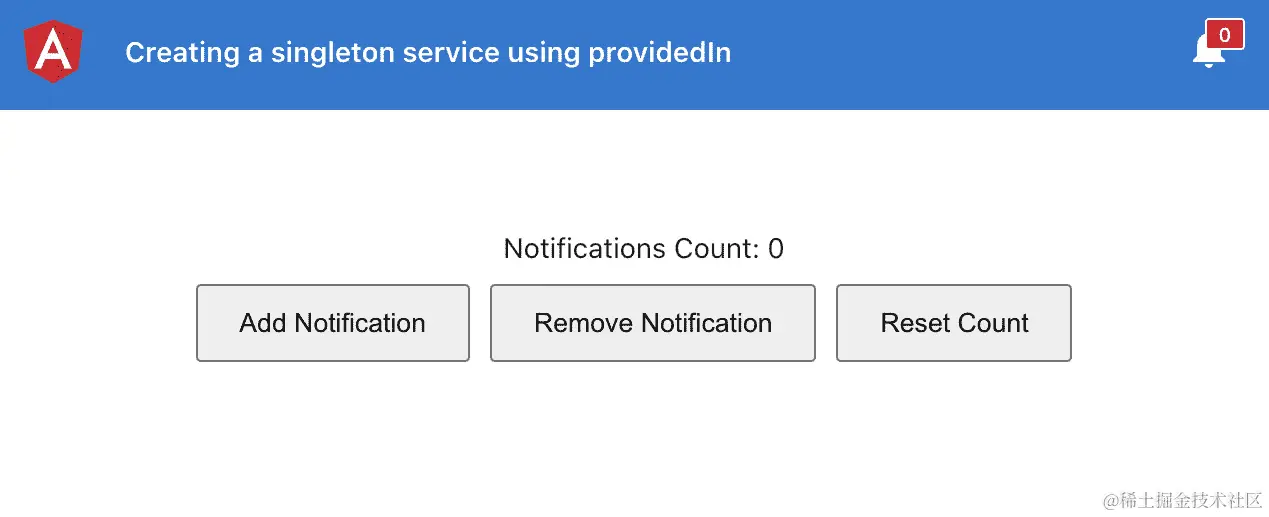图 3.7 - ng-singleton-service 应用程序在 http://localhost:4200 上运行
